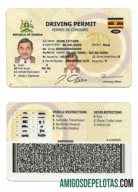 Carta de condução de Uganda exemplo